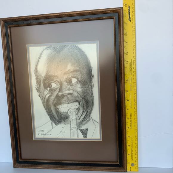 Louis Armstrong Portrait Drawing Wall Art Framed Double Matted - Picture 7 of 10
